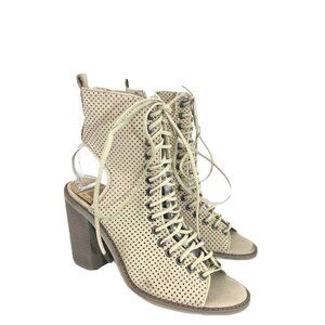 Dolce Vita Lira Light Taupe Peep Toe Lace-Up Cutaway Back Booties